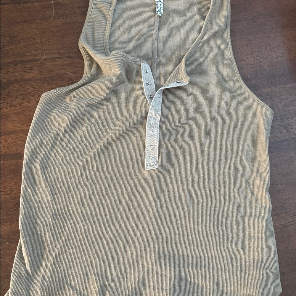Free People Button-Front Tan Tank Top